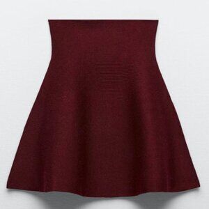 ZARA WOMENS BURGUNDY SHORT MINI SKATER HIGH WAIST SCUBA KNIT SKIRT SMALL S